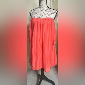 Mulberry Silk Bebe Vibrant CoralOff-Shoulder dress